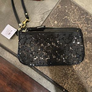 NWT Coach Black Sequins Wristlet